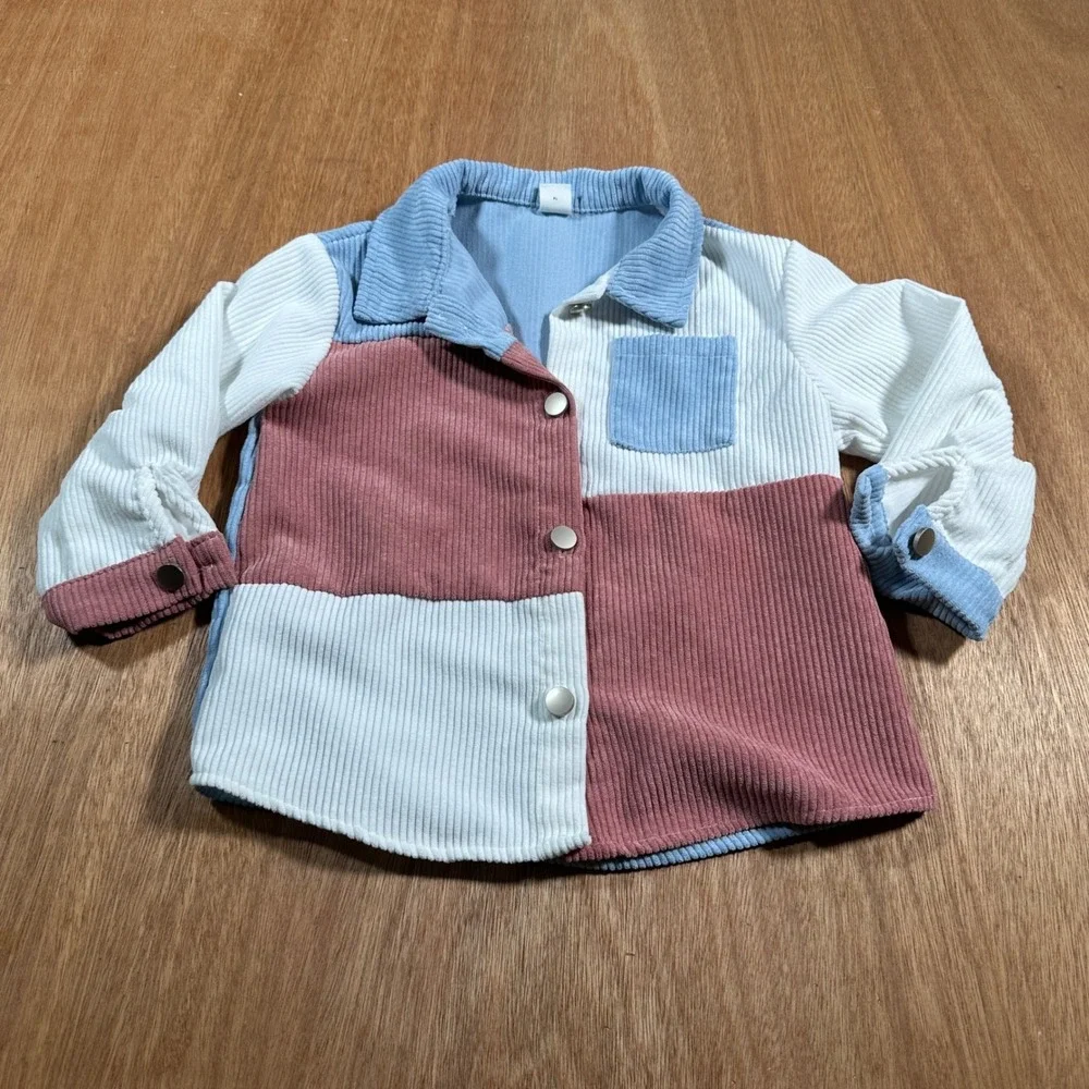 SHEIN Corduroy Jacket Kids 2-3Y Multi Colorblock Snap Button Casual Shacket